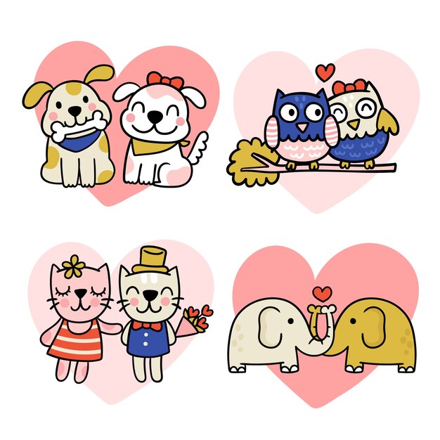 Hand getekend Valentijnsdag dieren paar