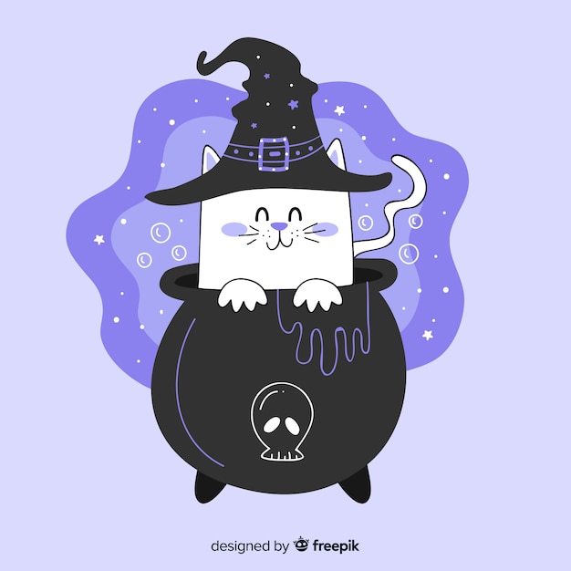 Gratis vector hand getekend van schattige speelse halloween kat