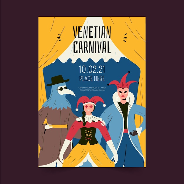 Gratis vector hand getekend venetiaans carnaval poster