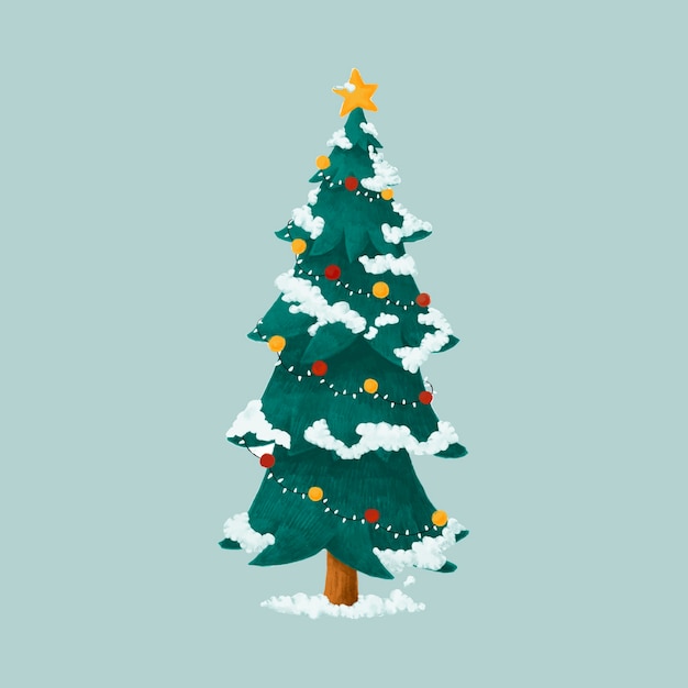 Gratis vector hand getekend versierde kerstboom illustratie