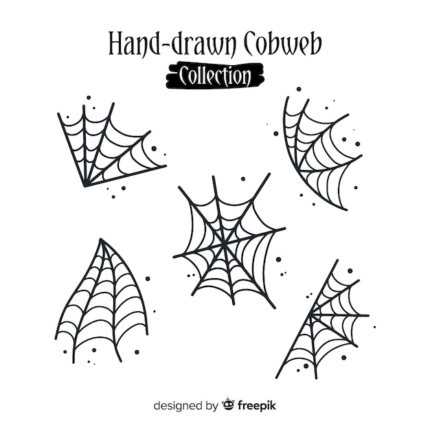 Gratis vector hand getekend verzameling halloween spinnenwebben