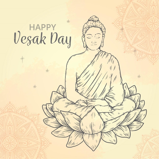 Gratis vector hand getekend vesak dag illustratie