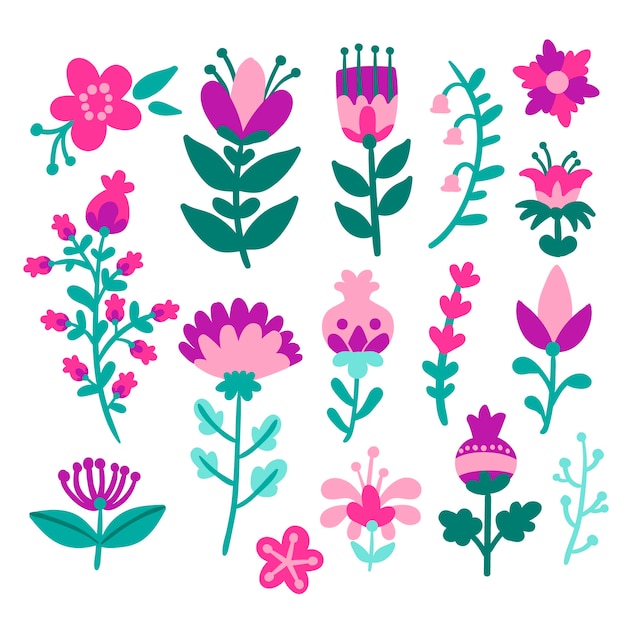 Gratis vector hand getekend voorjaar bloem pack