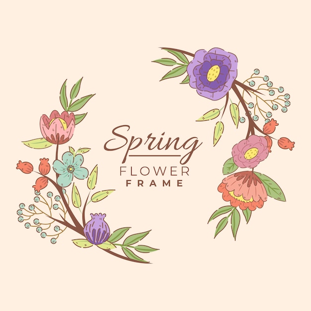 Hand getekend voorjaar frame met kleurrijke bloemen