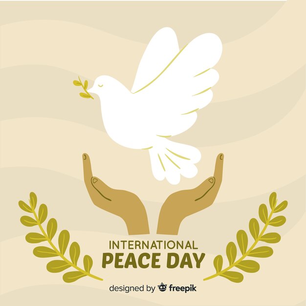 Hand getekend vredesdag achtergrond met duif