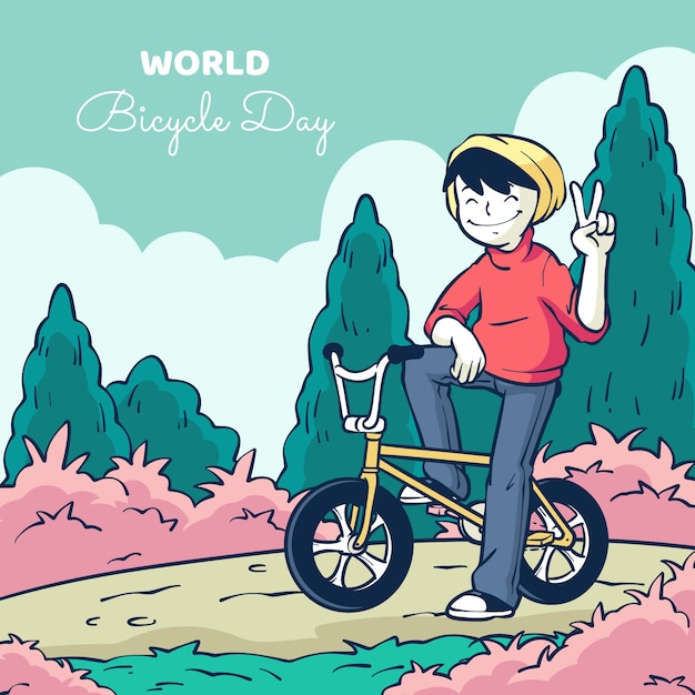 Gratis vector hand getekend wereld fiets dag illustratie