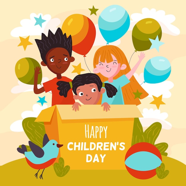 Gratis vector hand getekend wereld kinderdag concept