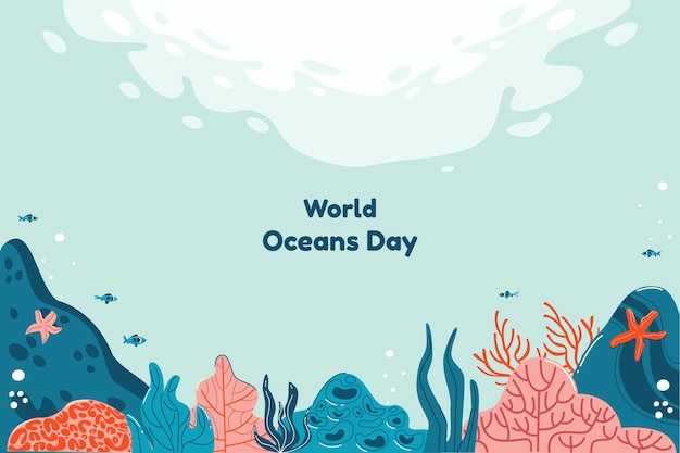 Hand getekend wereld oceanen dag achtergrond