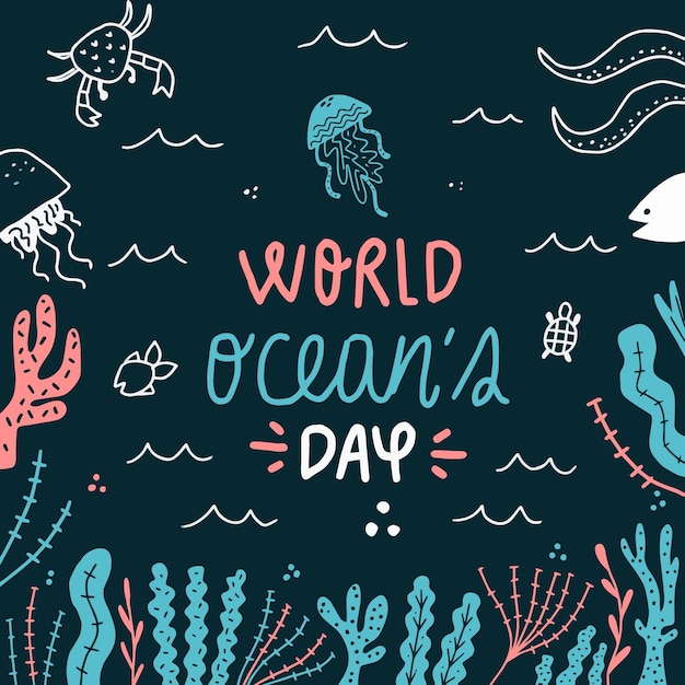 Gratis vector hand getekend wereld oceanen dag illustratie