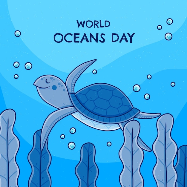 Hand getekend wereld oceanen dag illustratie