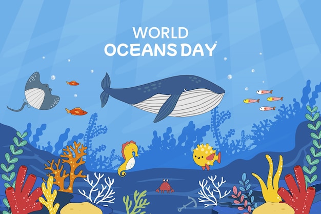 Hand getekend wereld oceanen dag illustratie