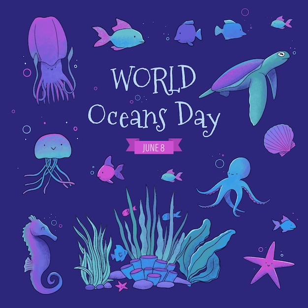 Hand getekend wereld oceanen dag