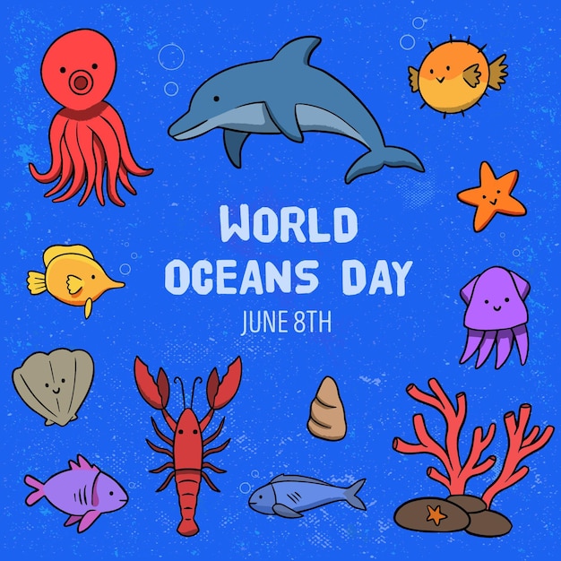 Gratis vector hand getekend wereld oceanen dag