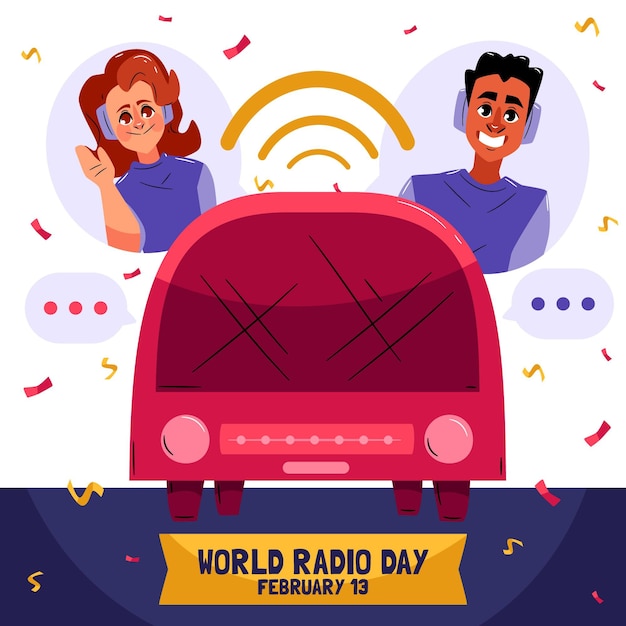 Gratis vector hand getekend wereld radio dag illustratie