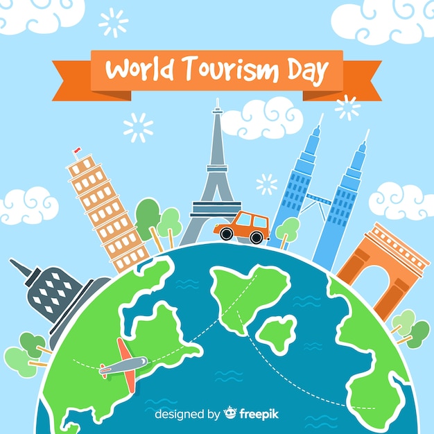 Gratis vector hand getekend wereld toerisme dag