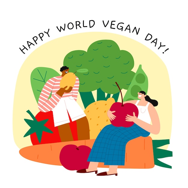 Gratis vector hand getekend wereld veganistische dag illustratie