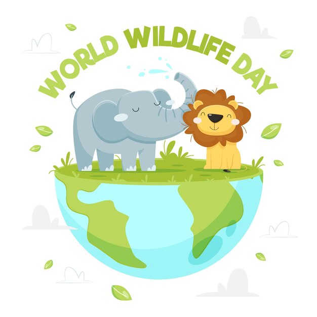 Gratis vector hand getekend wereld wildlife dag