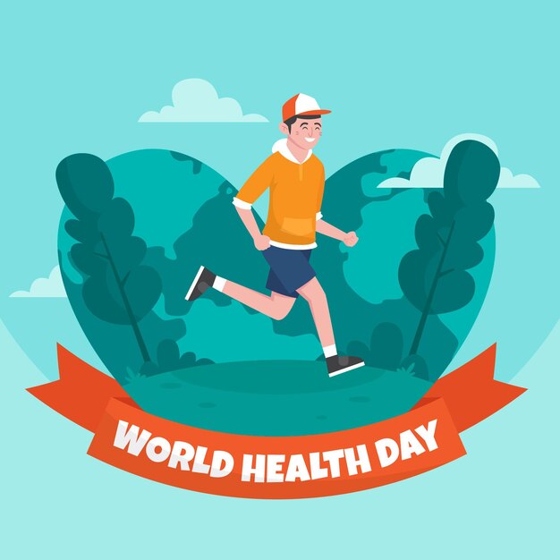 Hand getekend wereldgezondheidsdag illustratie met man joggen