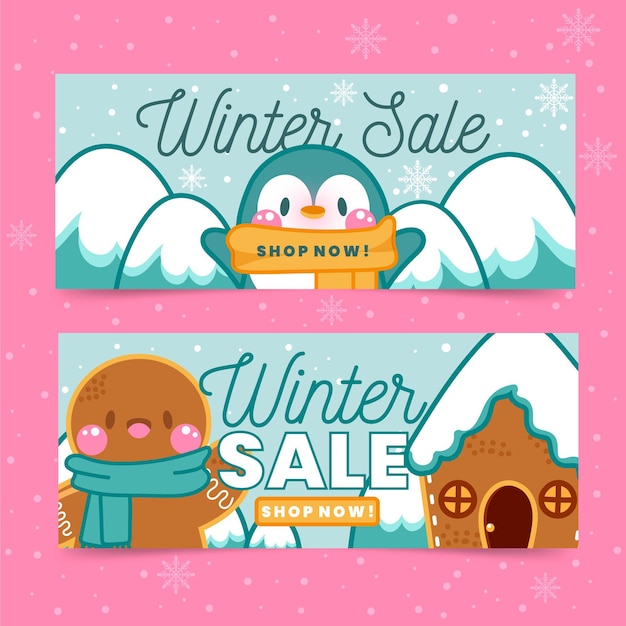 Hand getekend winter verkoop banners pack