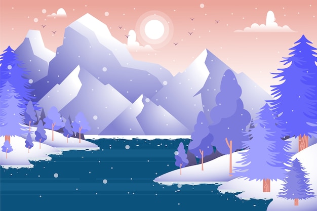 Gratis vector hand getekend winterlandschap achtergrond