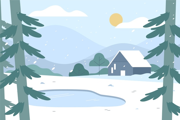 Gratis vector hand getekend winterlandschap