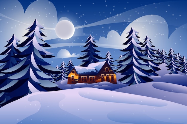 Gratis vector hand getekend winterlandschap