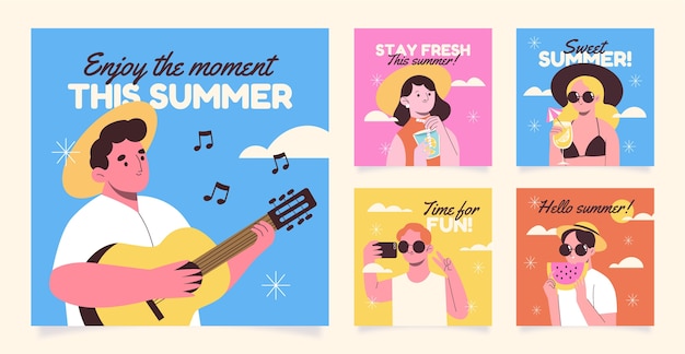 Gratis vector hand getekend zomer instagram posts collectie