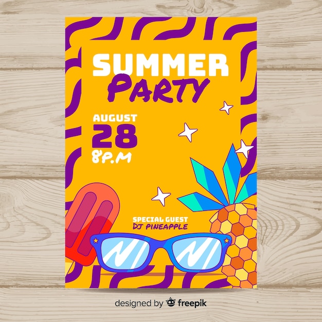 Gratis vector hand getekend zomer partij poster sjabloon