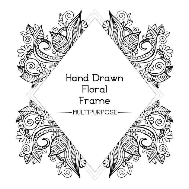 Gratis vector hand getekend zwart-wit floral frame ontwerp