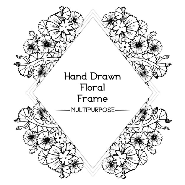 Hand getekend zwart-wit Floral Frame ontwerp