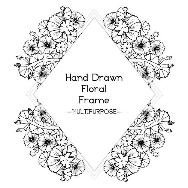 Hand getekend zwart-wit Floral Frame ontwerp