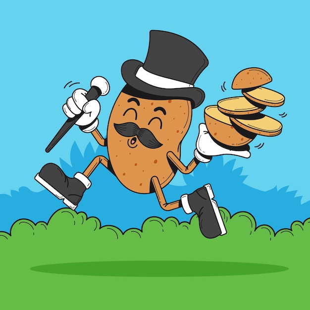 Gratis vector hand getekende aardappel cartoon afbeelding