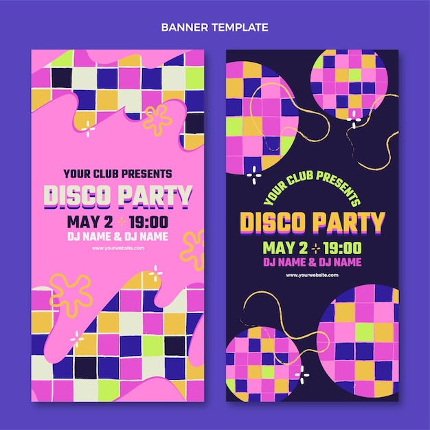 Gratis vector hand getekende abstracte disco party verticale banners