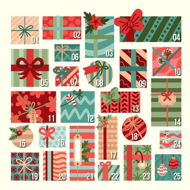 Gratis vector hand getekende adventskalender