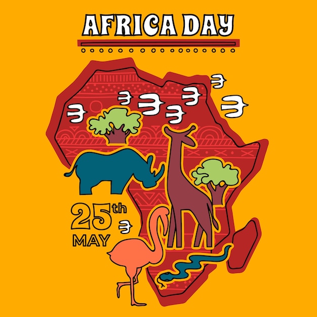Hand getekende Afrika dag illustratie