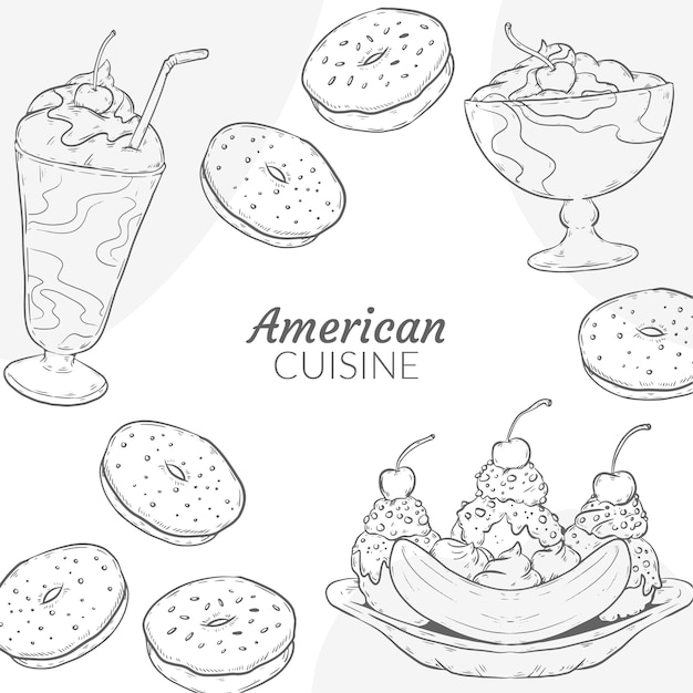 Hand getekende Amerikaanse keuken illustratie