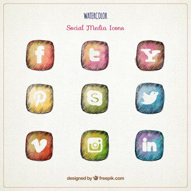 Hand getekende aquarel sociale media iconen