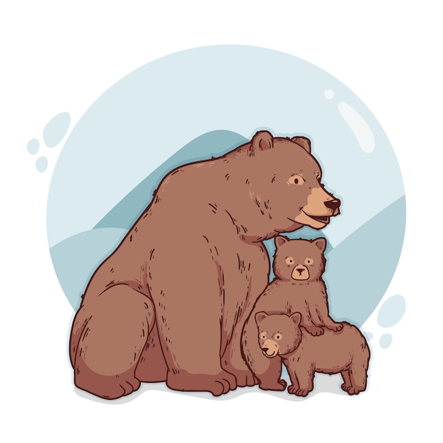 Hand getekende beer familie illustratie