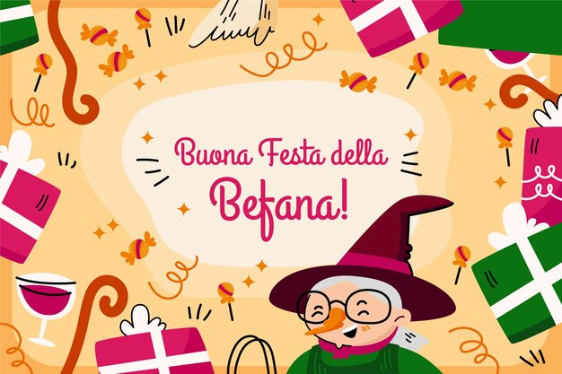 Hand getekende befana achtergrond