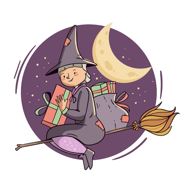 Hand getekende befana illustratie