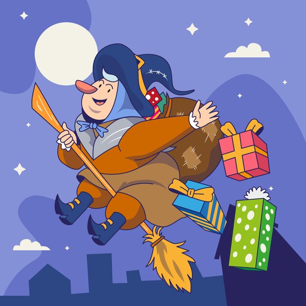 Hand getekende befana illustratie