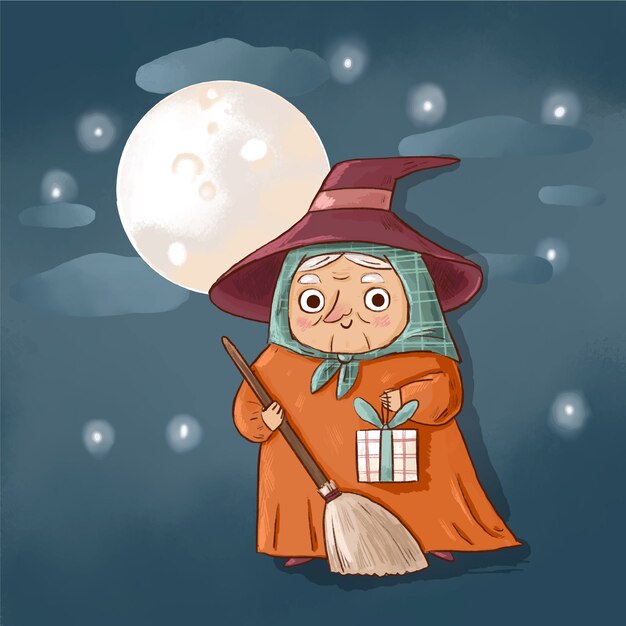 Hand getekende befana illustratie