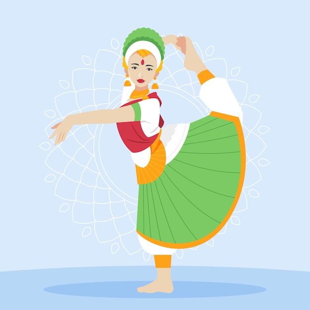 Hand getekende bharatanatyam danser illustratie
