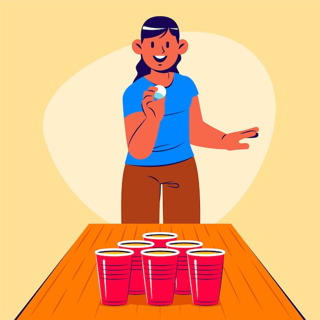 Hand getekende bier pong illustratie