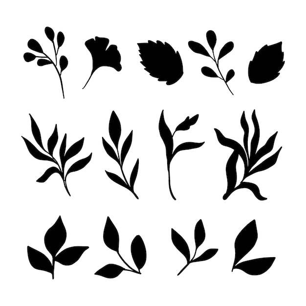 Hand getekende bloem silhouet set