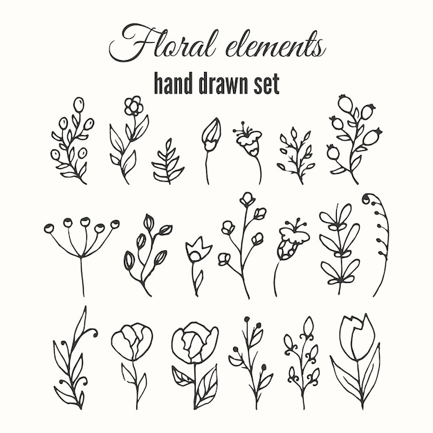 Gratis vector hand getekende bloemen elementen collectie