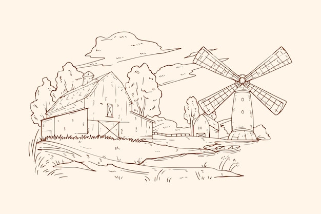 Gratis vector hand getekende boerderij schets illustratie