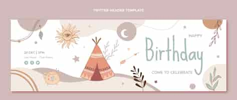 Gratis vector hand getekende boho verjaardag twitter header