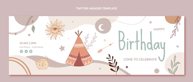 Hand getekende boho verjaardag twitter header