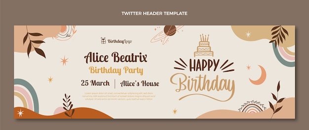 Gratis vector hand getekende boho verjaardag twitter header